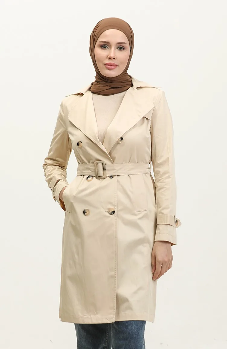 Trench-coat Mi-long D`été Pour Femme Crème 6815.KREM