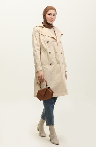 Women`s Summer Medium Length Trench Coat Cream 6815.KREM