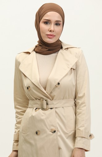 Women`s Summer Medium Length Trench Coat Cream 6815.KREM