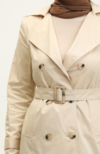 Women`s Summer Medium Length Trench Coat Cream 6815.KREM