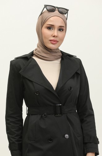 Mittellanger Sommer-Trenchcoat Für Damen In Schwarz 6815.Siyah