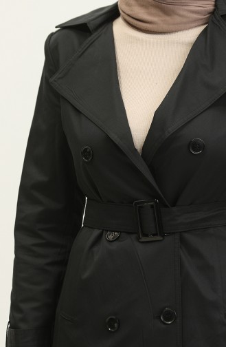 Women`s Summer Medium Length Trench Coat Black 6815.Siyah