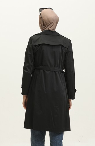 Women`s Summer Medium Length Trench Coat Black 6815.Siyah