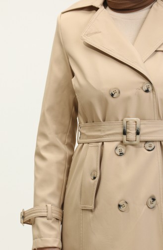 Seasonal Lined Women`s Long Trench Coat Cap Beige 6820.Bej