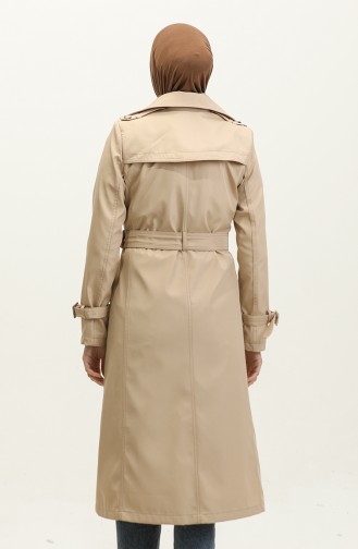 Seasonal Lined Women`s Long Trench Coat Cap Beige 6820.Bej