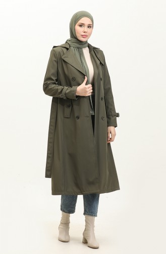 Seizoensgebonden Lange Trenchcoat Voor Dames Kaki 6820.Haki