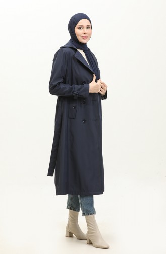 Casquette Trench Longue Femme Doublée Saisonnière Bleu Marine 6820.Lacivert