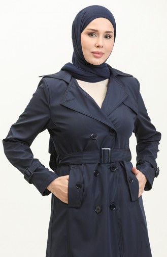 Seizoensgebonden Lange Trenchcoatpet Voor Dames Marineblauw 6820.Lacivert