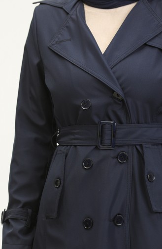 Seizoensgebonden Lange Trenchcoatpet Voor Dames Marineblauw 6820.Lacivert