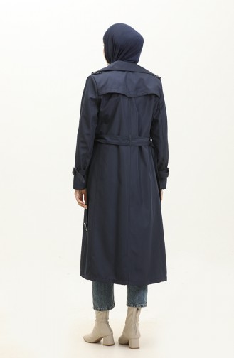 Saisonal Gefütterter Langer Trenchcoat Für Damen In Marineblau 6820.Lacivert