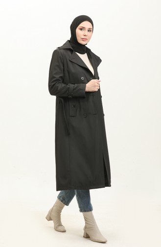 Saisonal Gefütterter Langer Trenchcoat Für Damen In Schwarz 6820.SİYAH