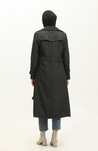 Seasonal Lined Women`s Long Trench Coat Cap Black 6820.SİYAH