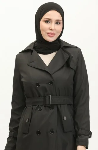 Casquette Trench Longue Femme Doublée Saisonnière Noir 6820.SİYAH