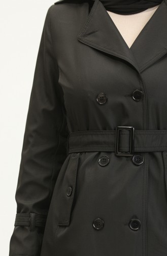 Saisonal Gefütterter Langer Trenchcoat Für Damen In Schwarz 6820.SİYAH