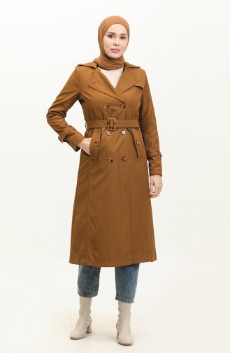 Trench-Coat Long Doublé Saisonnier Pour Femme Cap Tan 6820.Taba