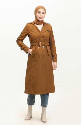 Seizoensgebonden Lange Trenchcoat-cap Voor Dames Bruin 6820.Taba