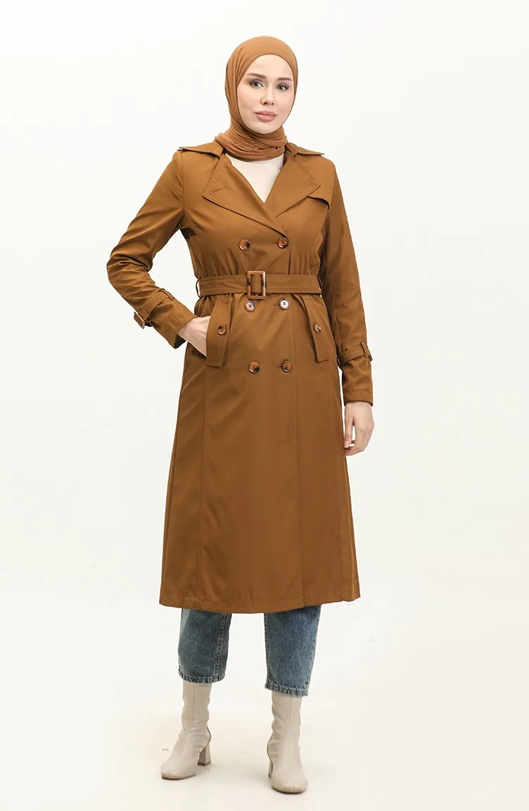 Saisonal Gefütterter Langer Trenchcoat Für Damen In Cap Tan 6820.Taba