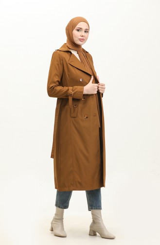 Trench-Coat Long Doublé Saisonnier Pour Femme Cap Tan 6820.Taba