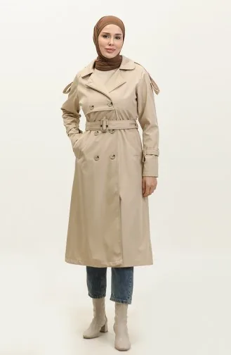 Trench-coat Long Doublé Saisonnier à Manches Raglan Beige 6822.Bej