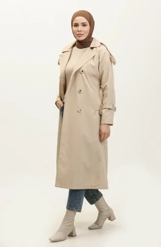 Trench-coat Long Doublé Saisonnier à Manches Raglan Beige 6822.Bej