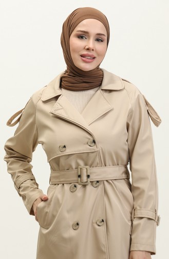 Raglan Sleeve Seasonal Lined Long Trench Coat Cap Beige 6822.Bej