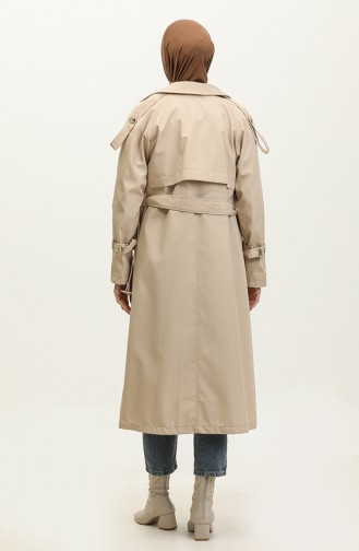 Raglan Sleeve Seasonal Lined Long Trench Coat Cap Beige 6822.Bej