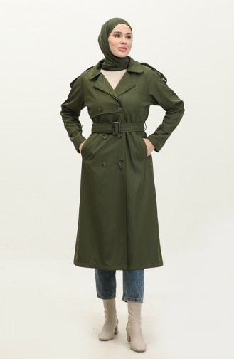 Saisonal Gefütterter Langer Trenchcoat Mit Raglanärmeln Khaki 6822.Haki