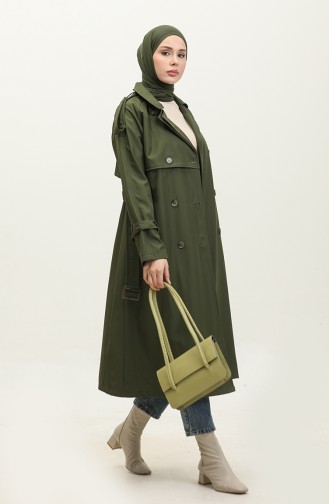 Trench-Coat Long Doublé De Saison À Manches Raglan Kaki 6822.Haki