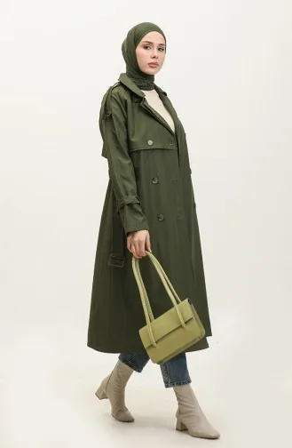 Trench-Coat Long Doublé De Saison À Manches Raglan Kaki 6822.Haki