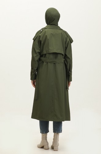 Saisonal Gefütterter Langer Trenchcoat Mit Raglanärmeln Khaki 6822.Haki