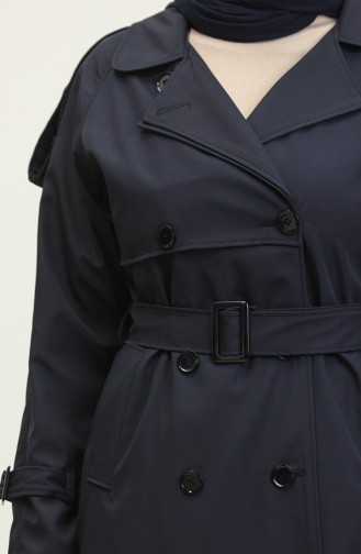 Raglan Sleeve Seasonal Lined Long Trench Coat Cape Navy Blue 6822.Lacivert