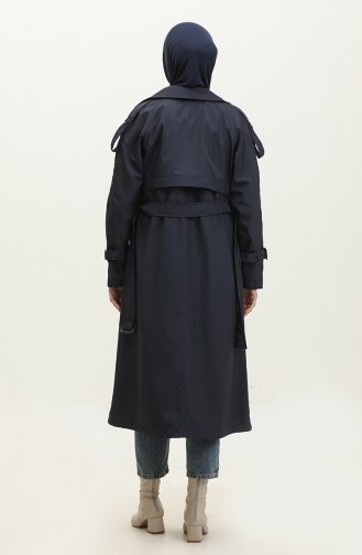 Raglan Sleeve Seasonal Lined Long Trench Coat Cape Navy Blue 6822.Lacivert