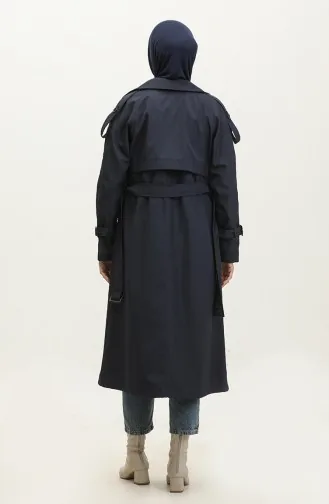 Saisonal Gefütterter Langer Trenchcoat Mit Raglanärmeln Marineblau 6822.Lacivert