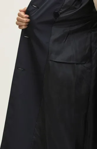 Saisonal Gefütterter Langer Trenchcoat Mit Raglanärmeln Marineblau 6822.Lacivert