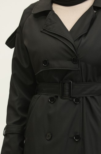 Raglan Sleeve Seasonal Lined Long Trench Coat Black 6822.Siyah