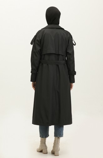 Trench-coat Long Doublé De Saison à Manches Raglan Noir 6822.Siyah