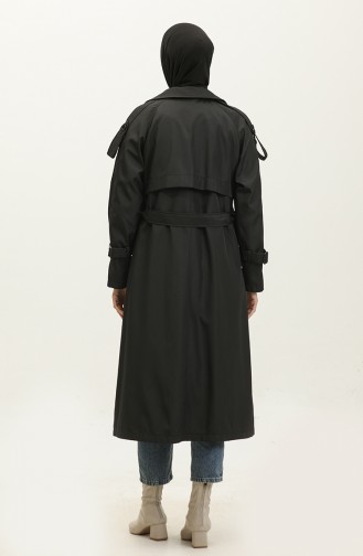 Raglan Sleeve Seasonal Lined Long Trench Coat Black 6822.Siyah