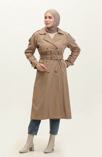 Raglan Sleeve Seasonal Lined Long Trench Coat Cape Mink 6822.Vizon