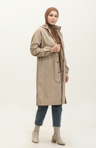 Sportlicher Trenchcoat Mit Kapuze Für Damen In Beige 6833.Bej