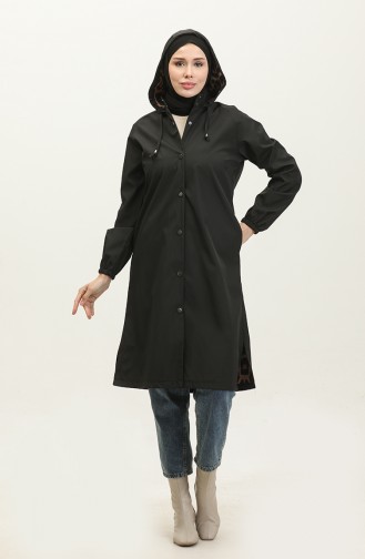 Women`s Sports Hooded Trench Coat Cap Black 6833.Siyah