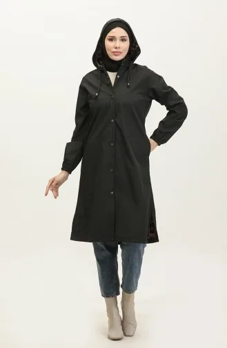 Sportlicher Trenchcoat Mit Kapuze Für Damen In Schwarz 6833.Siyah