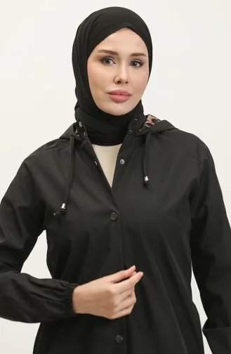 Sportlicher Trenchcoat Mit Kapuze Für Damen In Schwarz 6833.Siyah