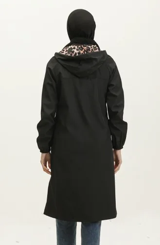 Sportlicher Trenchcoat Mit Kapuze Für Damen In Schwarz 6833.Siyah