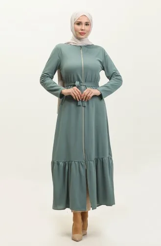Abaya Avec Ceinture Et Ourlet Froncé 0703-01 Vert 0703-01