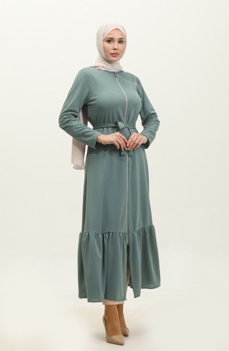 Abaya Avec Ceinture Et Ourlet Froncé 0703-01 Vert 0703-01