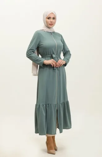 Abaya Avec Ceinture Et Ourlet Froncé 0703-01 Vert 0703-01