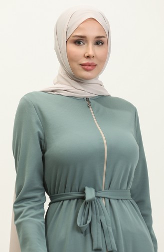 Belted Abaya With Gathered Hem 0703-01 Green 0703-01