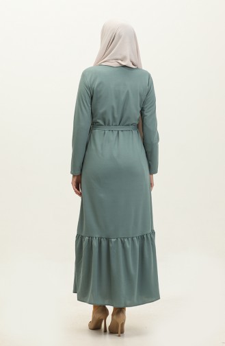 Belted Abaya With Gathered Hem 0703-01 Green 0703-01