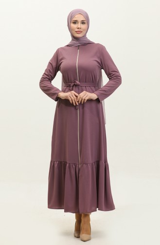 Belted Abaya With Gathered Hem 0703-02 Lilac 0703-02