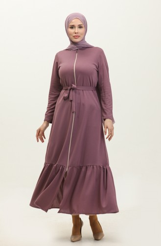 Belted Abaya With Gathered Hem 0703-02 Lilac 0703-02